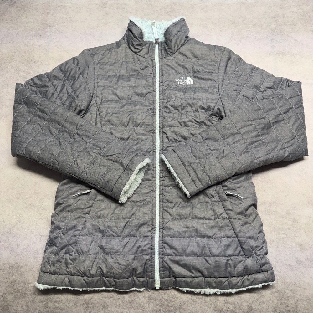 The‎ North Face Reversible Mossbud Swirl Girls XL 18 Grey Mint Puffer Jacket